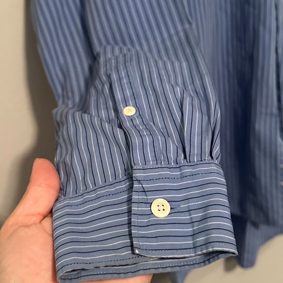 VINTAGE 90s J. Crew Men's Striped Long Sleeve Button Down in Baby Blue Size Med - Picture 7 of 16